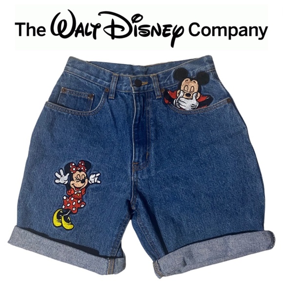 Disney Pants - Mickey INC Walt Disney Vintage 90s Shorts Mickey Minnie Mouse Embroidered Denim